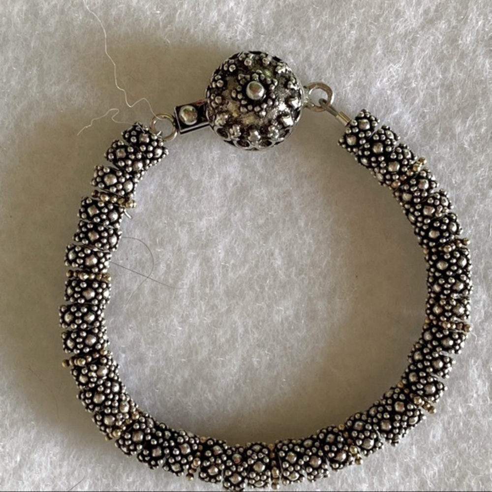 Artisan 925 Sterling Silver 14k yellow gold metal Caviar beaded bracelet NEW - Picture 2 of 10
